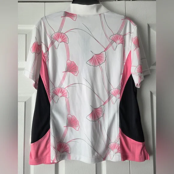 NWOT Monterey Club Polo Golf Pink and Black Floral Top Size XL - Picture 6 of 11